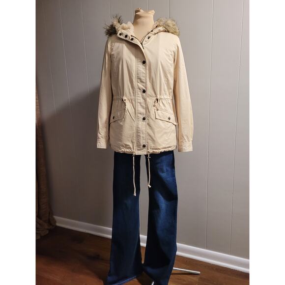 Banana Republic Heritage Women's XS Beige Fur Collar Classy Coat - Picture 1 of 16